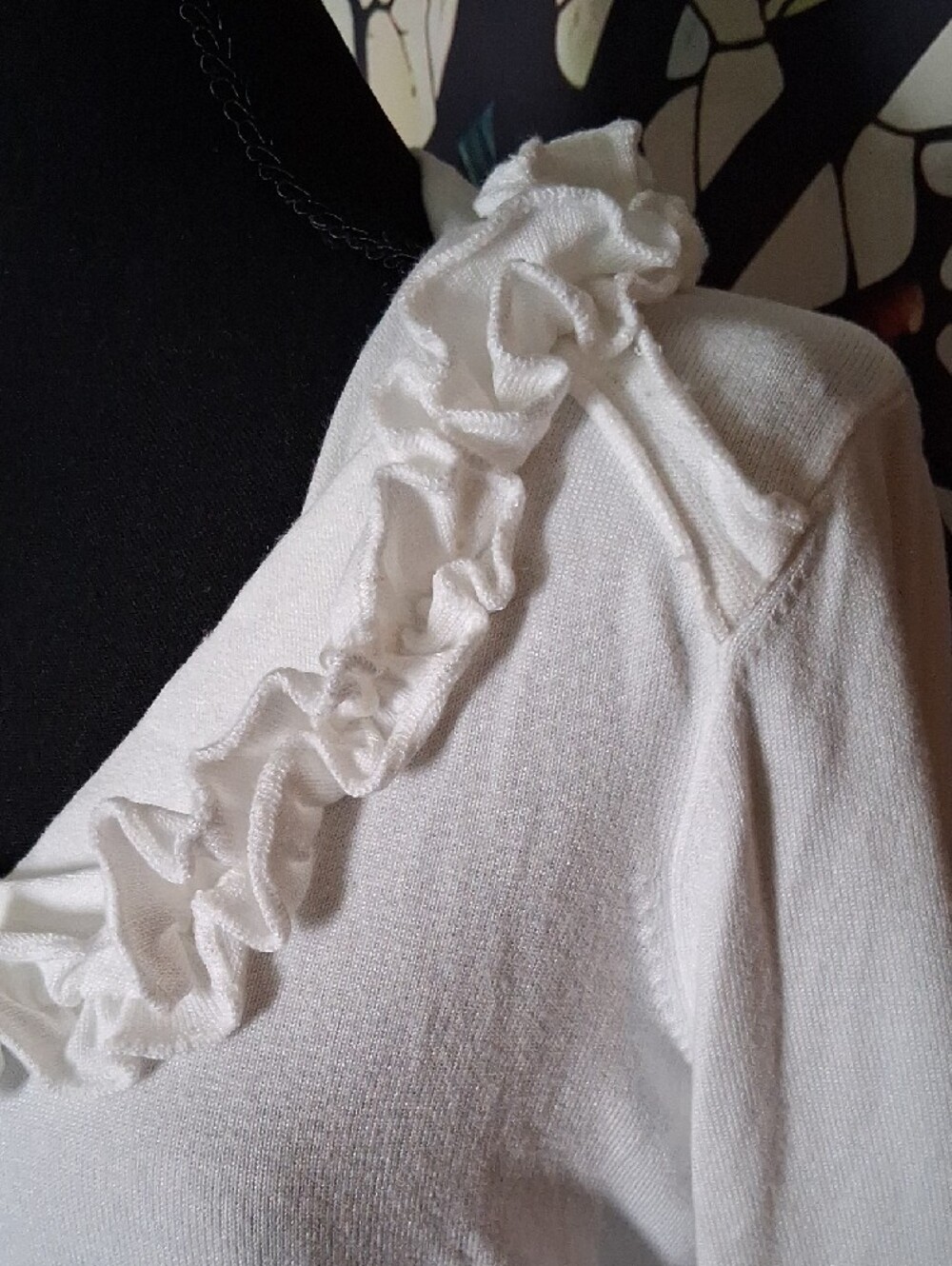 Tribal White Long Sleeve Ruffle-Trim Top - Picture 6 of 11